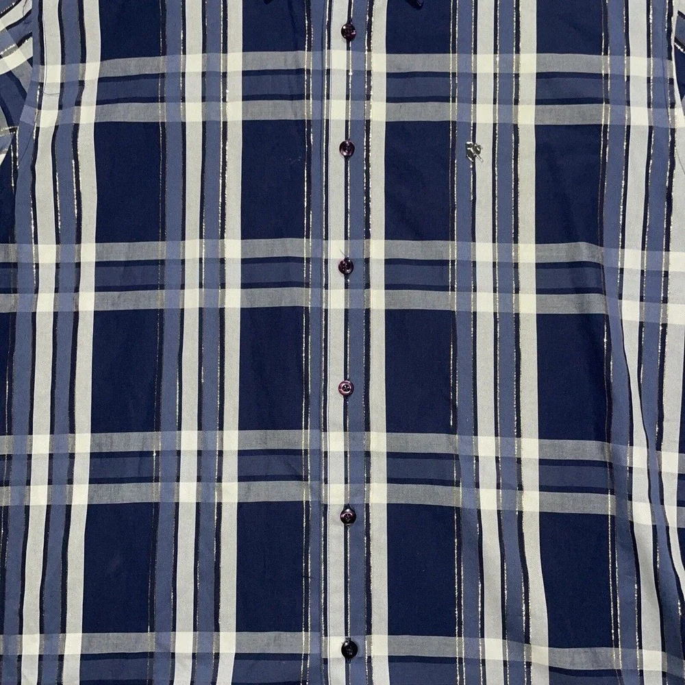 RocaWear Classic Shirt Mens Lg Blue Red Plaid Gold Stitching Button Long Sleeve‎